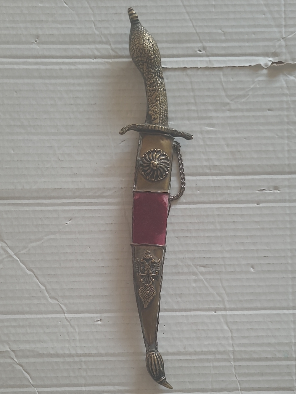 Vintage Greek Souvenir Dagger with Red Leather Accent
